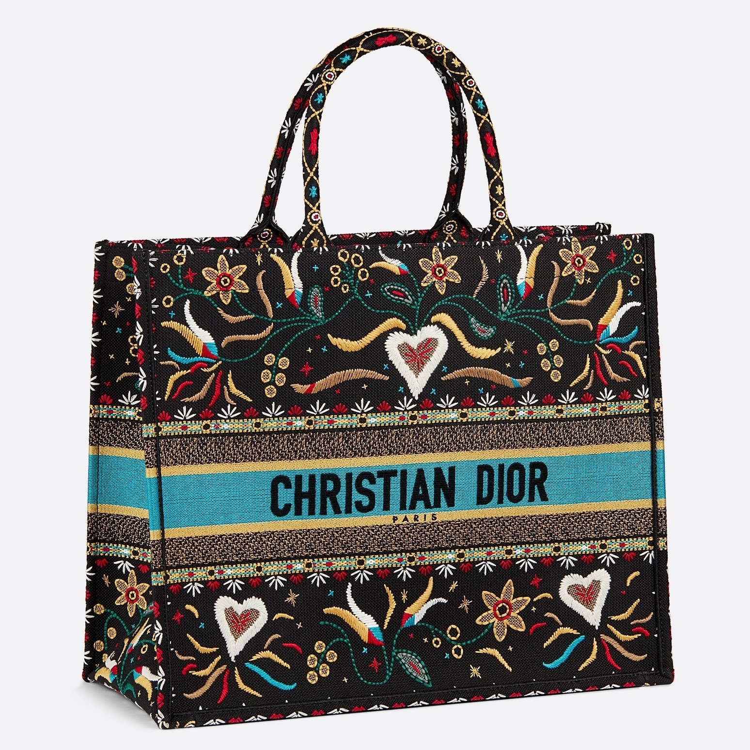 D*or book tote bag in flowers and hearts canvas