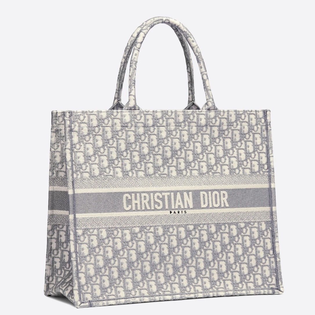D*or book tote bag in grey oblique embroidery canvas