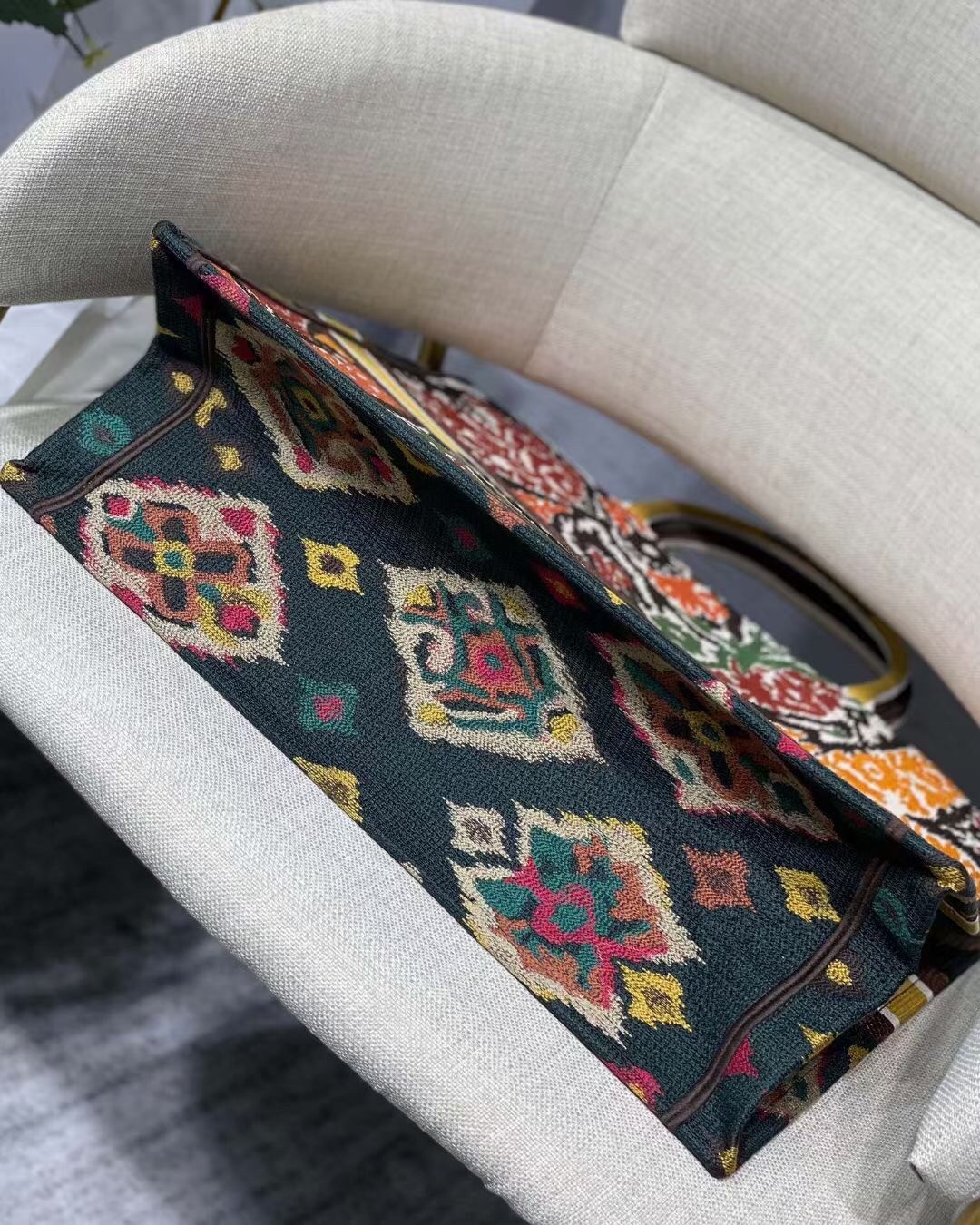 D*or book tote bag in yellow multicolor D*or paisley embroidery