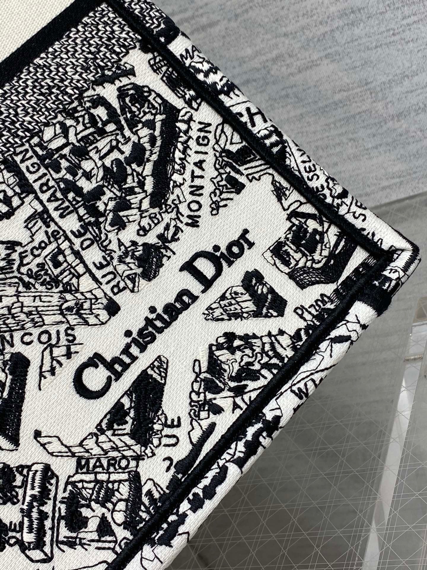 D*or large book tote bag in white plan de paris embroidery