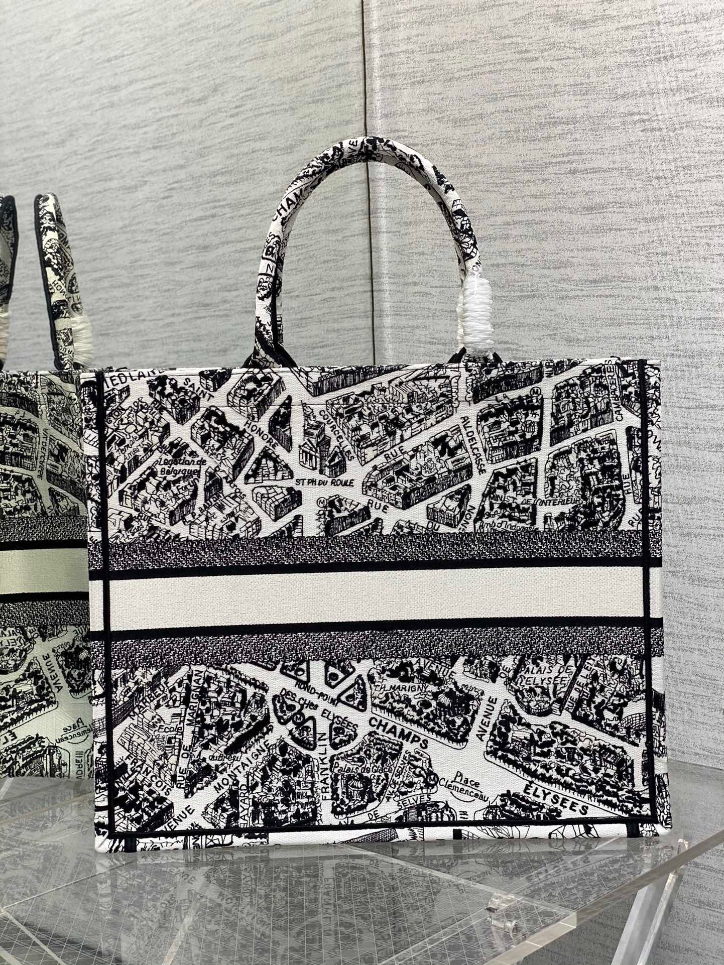 D*or large book tote bag in white plan de paris embroidery
