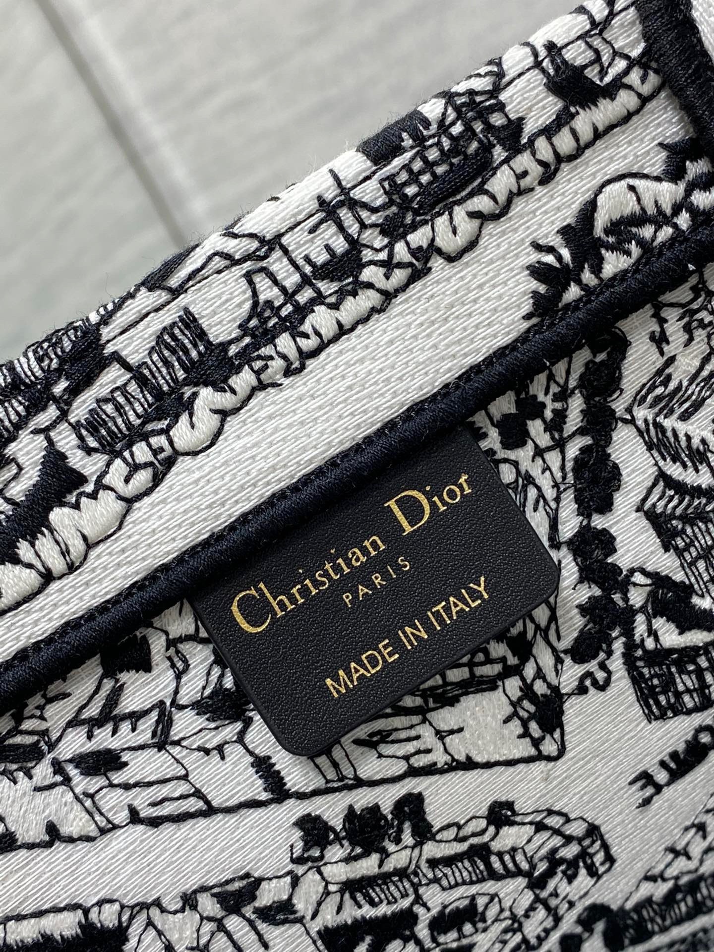 D*or large book tote bag in white plan de paris embroidery