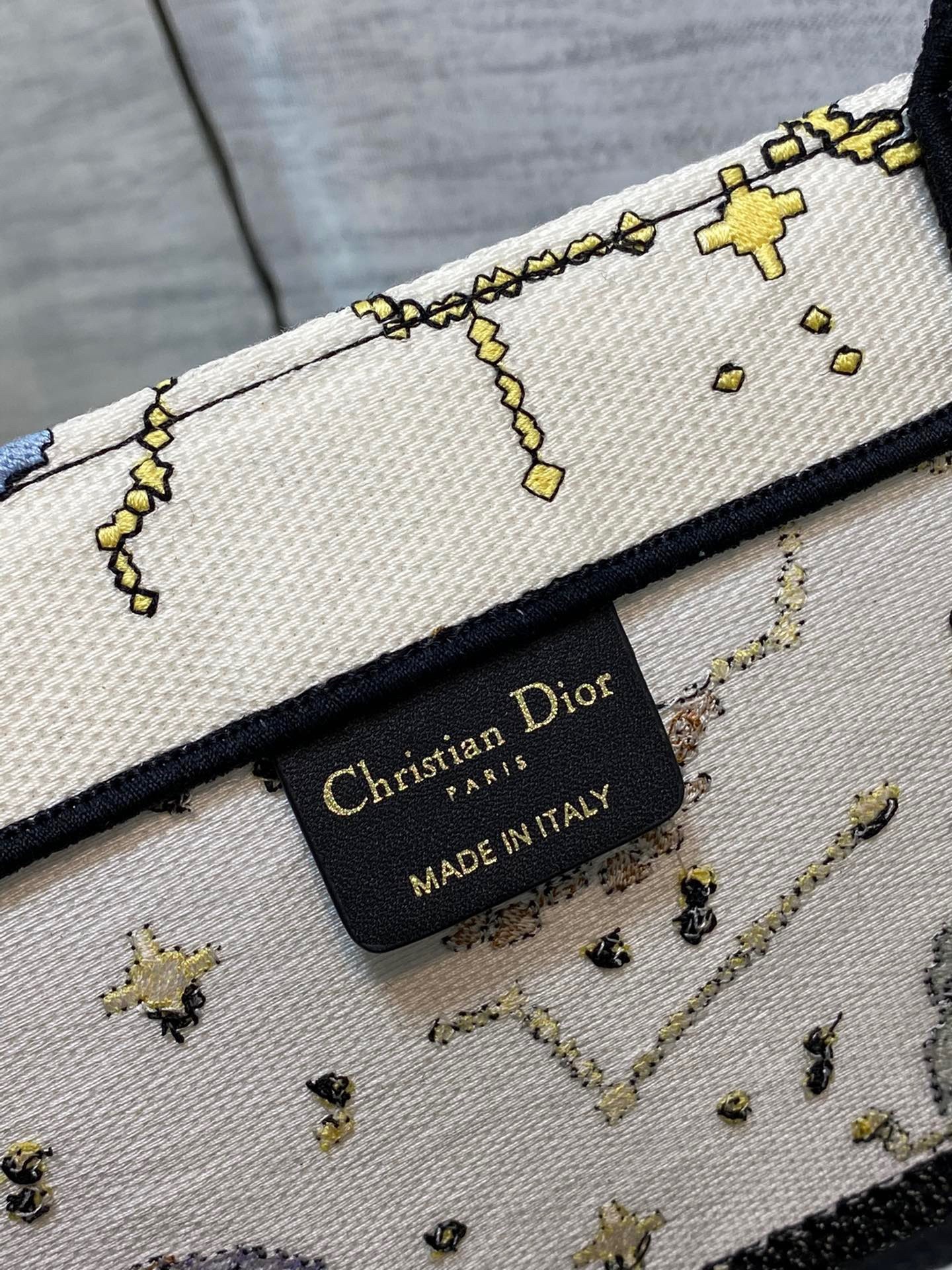 D*or large book tote bag in white pixel zodiac embroidery
