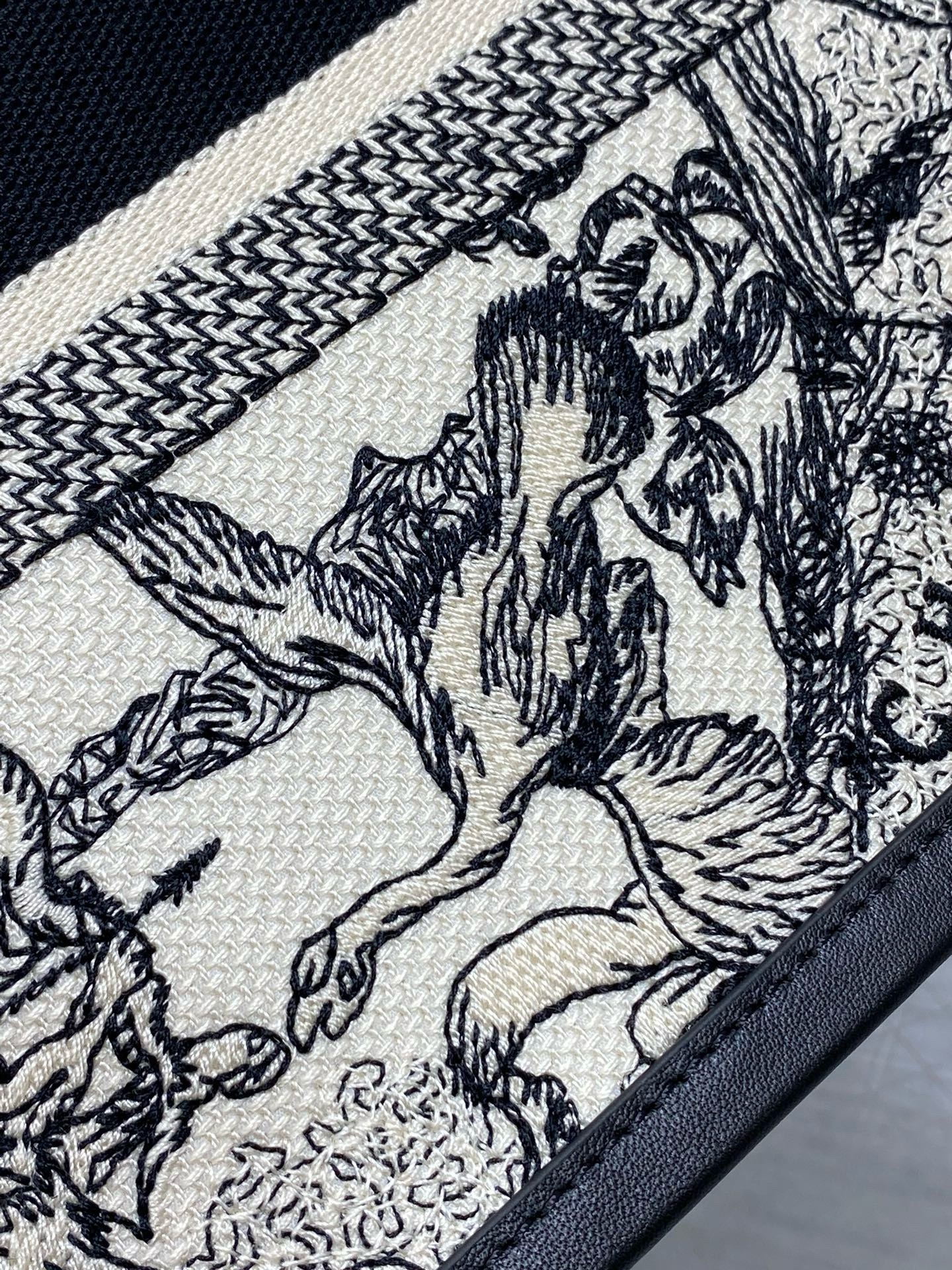 D*or small book tote bag with strap in zodiac embroidery and black calfskin