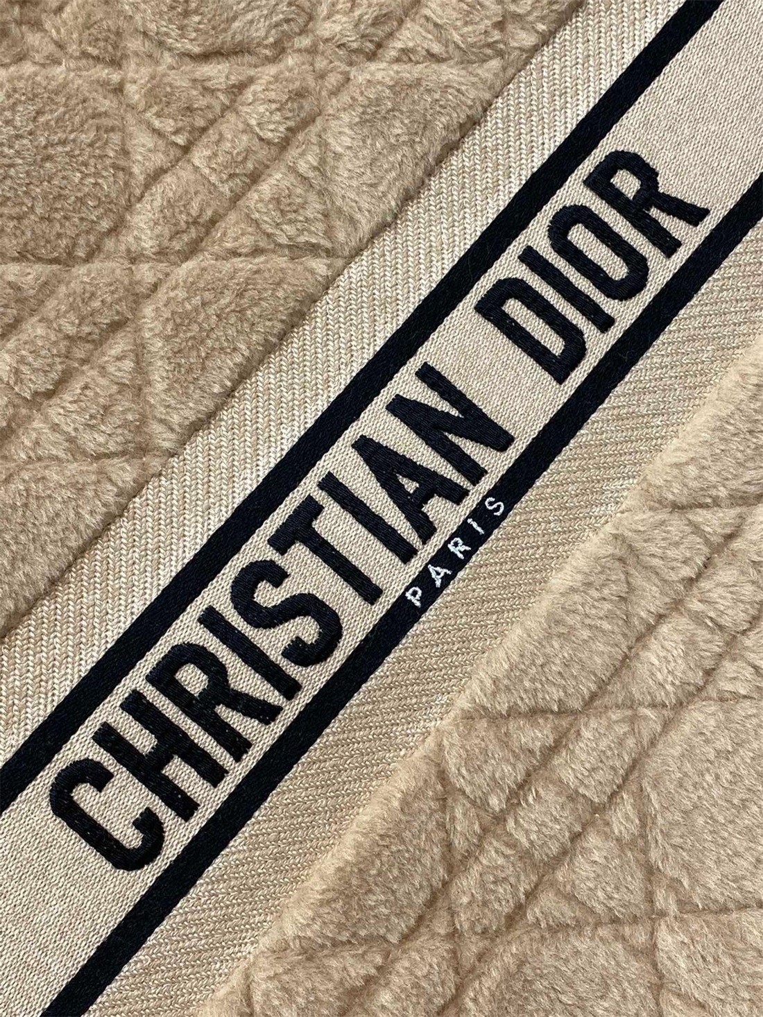 D*or large book tote bag in beige cannage shearling