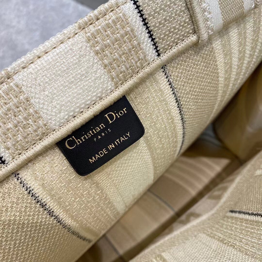 D*or book tote bag in beige stripes embroidery