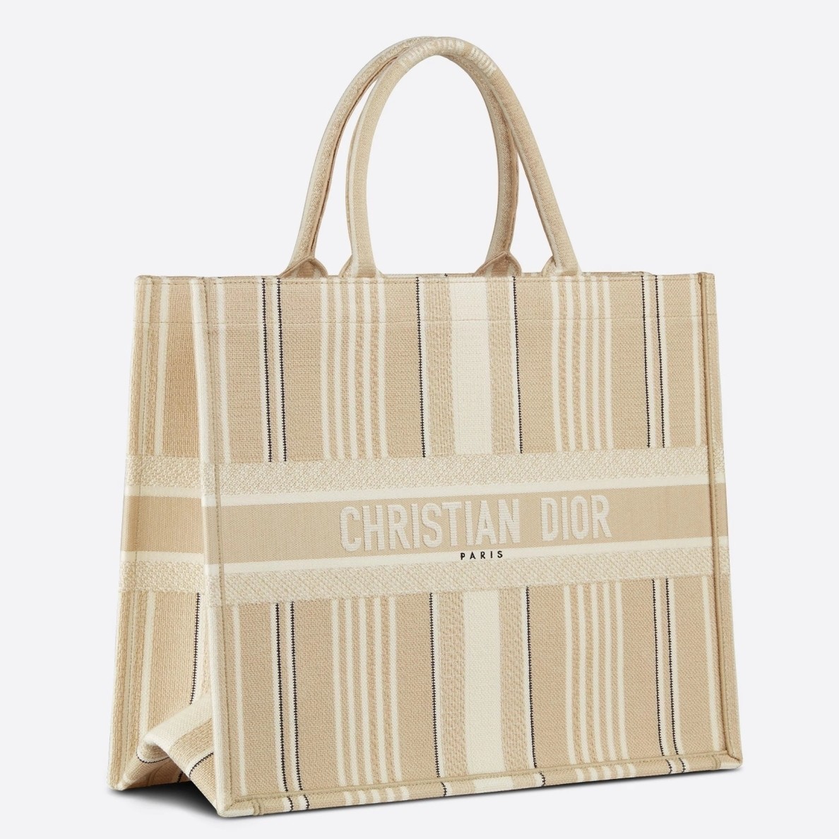 D*or book tote bag in beige stripes embroidery