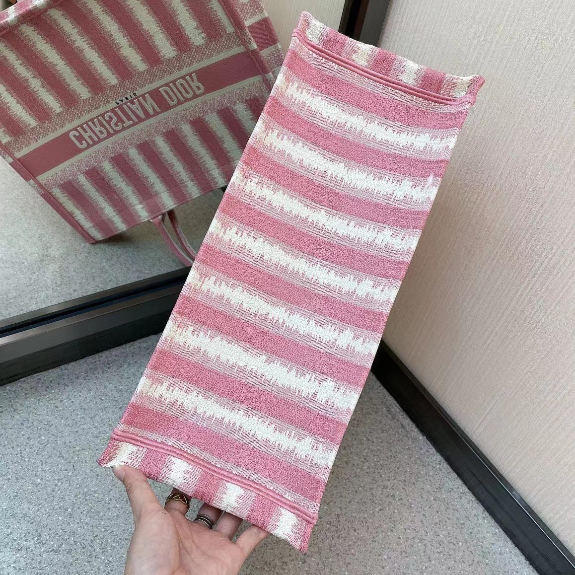 D*or book tote bag in pink d-stripes embroidery