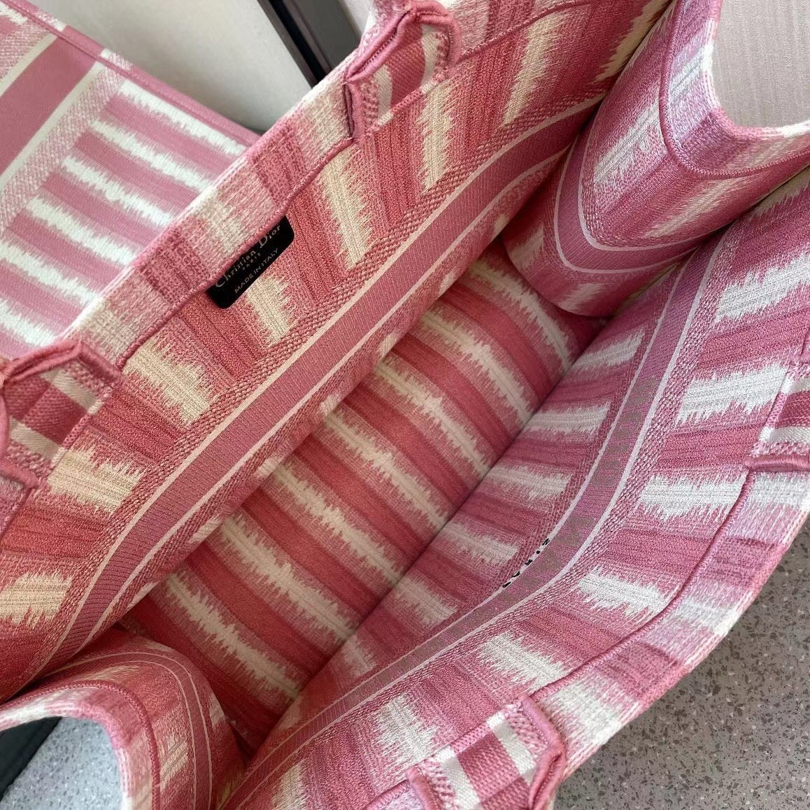 D*or book tote bag in pink d-stripes embroidery