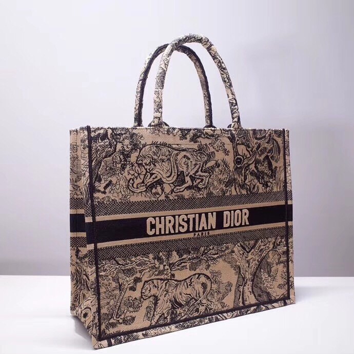 D*or book tote bag in blue toile de jouy canvas