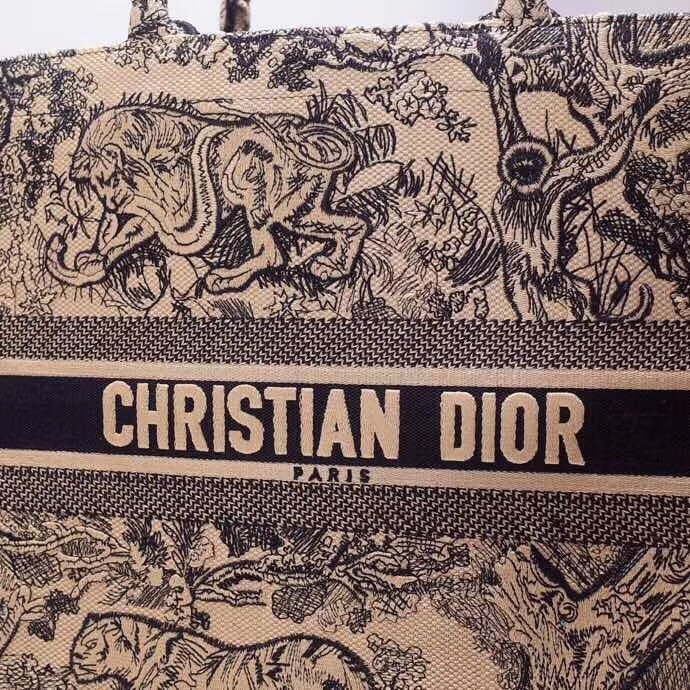 D*or book tote bag in blue toile de jouy canvas