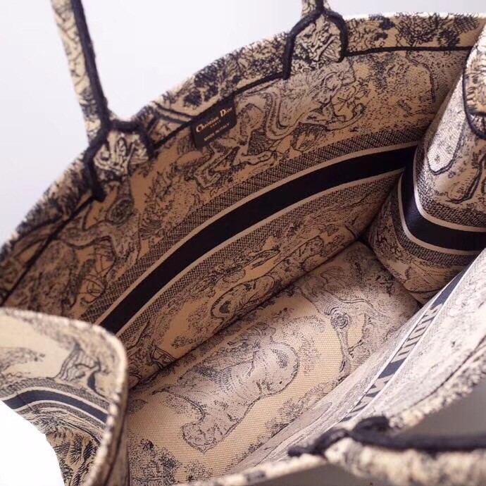 D*or book tote bag in blue toile de jouy canvas