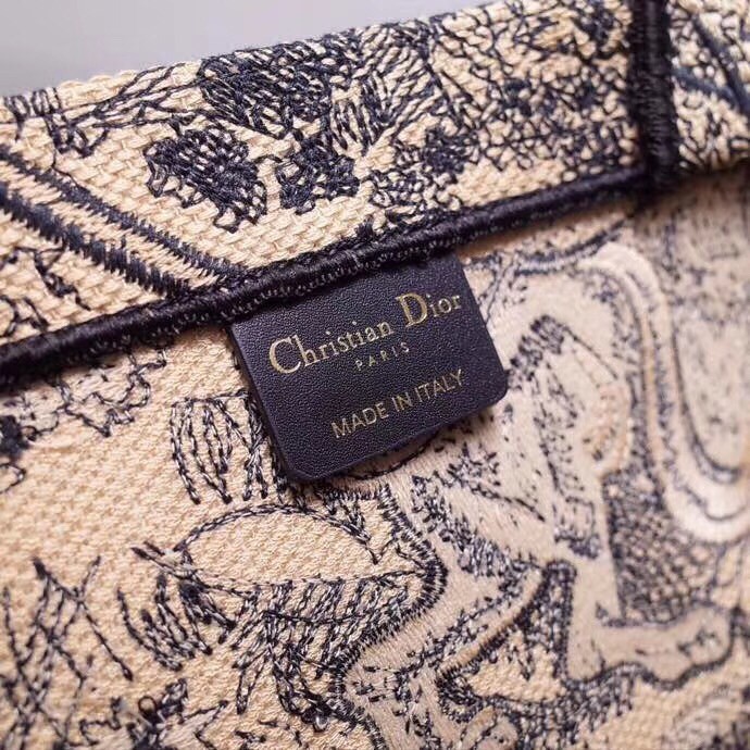 D*or book tote bag in blue toile de jouy canvas