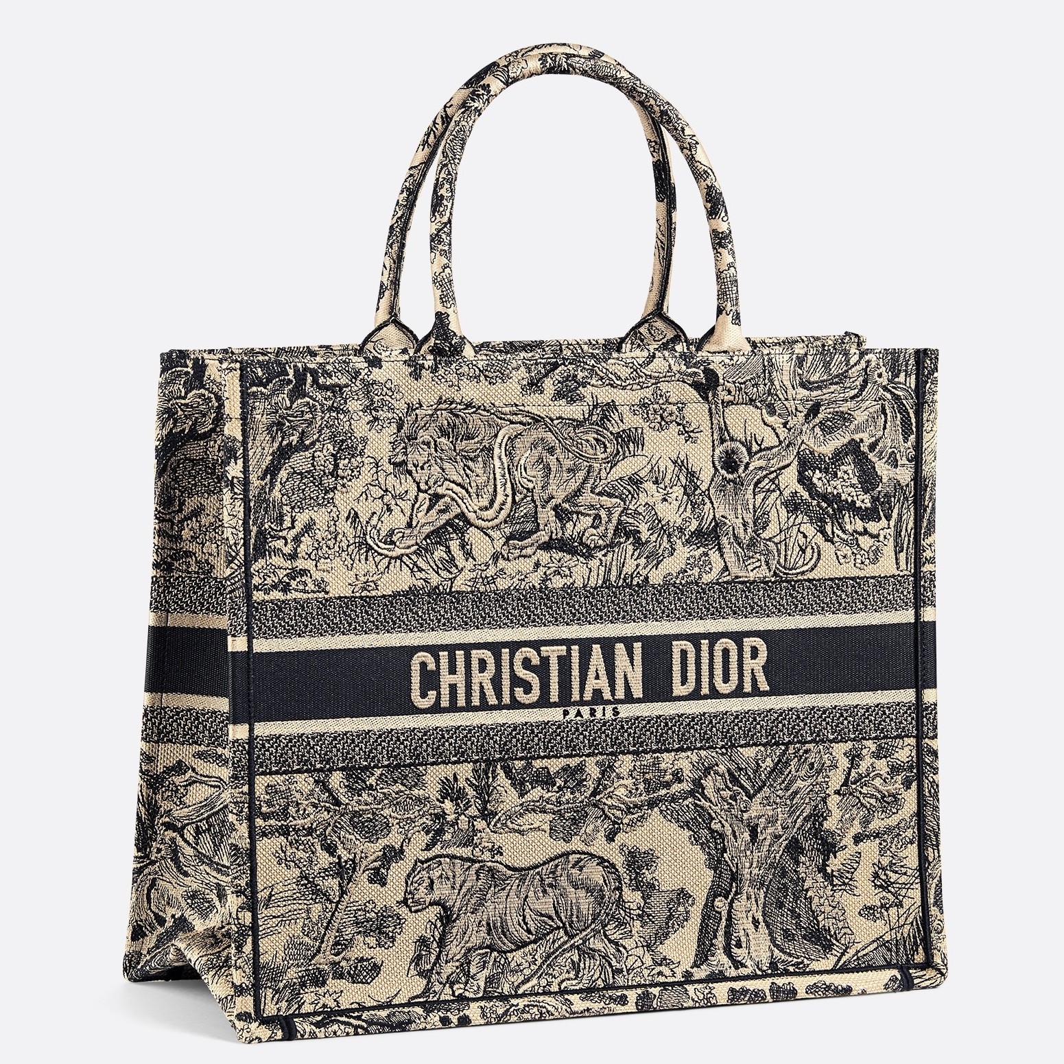 D*or book tote bag in blue toile de jouy canvas