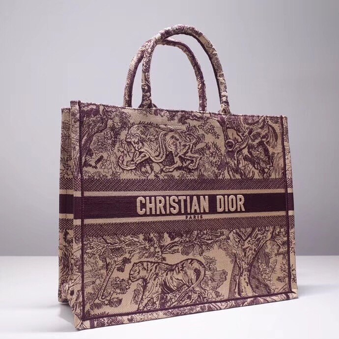 D*or book tote bag in burgundy toile de jouy canvas