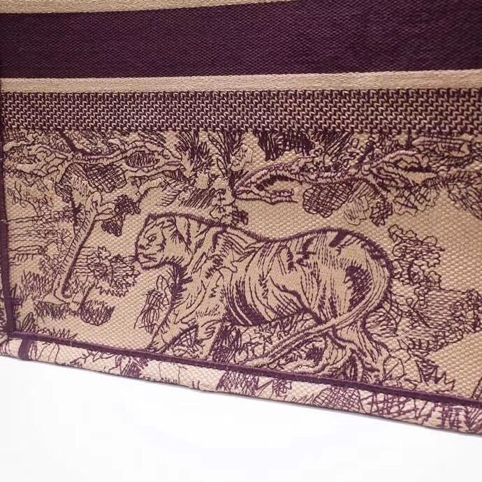 D*or book tote bag in burgundy toile de jouy canvas