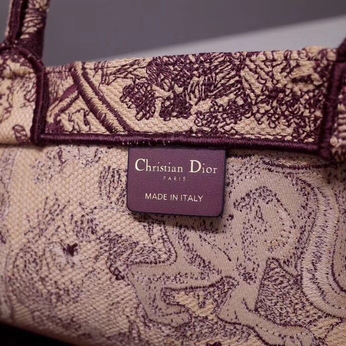 D*or book tote bag in burgundy toile de jouy canvas