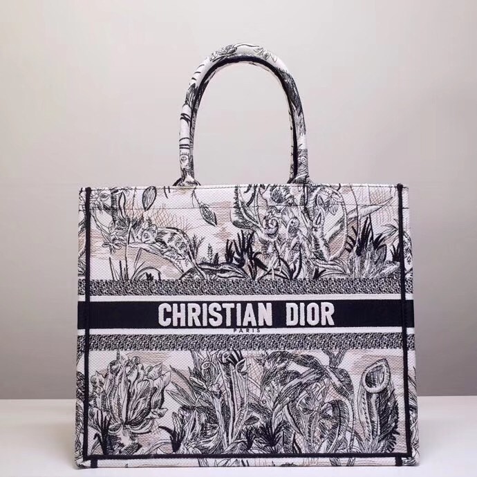 D*or book tote bag in toile de jouy carnivora motif