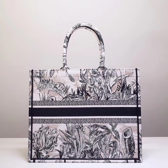 D*or book tote bag in toile de jouy carnivora motif