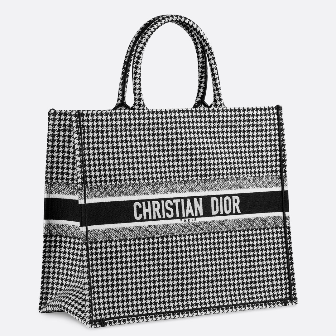 D*or book tote bag in houndstooth embroidered canvas