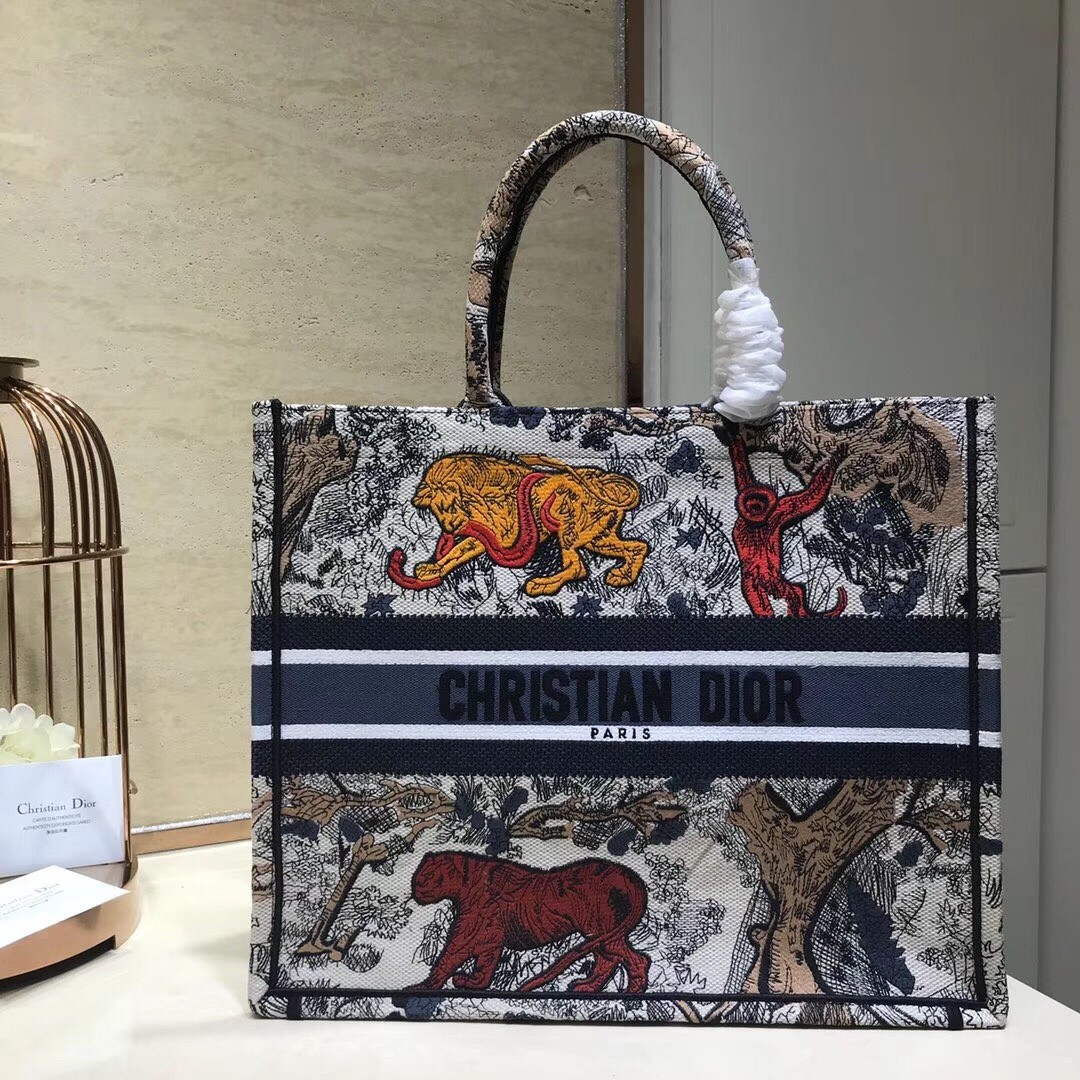 D*or book tote bag in multicolour toile de jouy