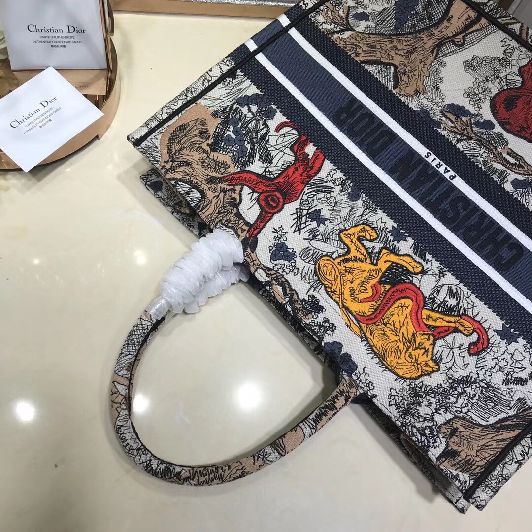 D*or book tote bag in multicolour toile de jouy