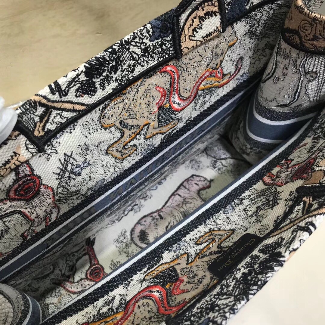 D*or book tote bag in multicolour toile de jouy
