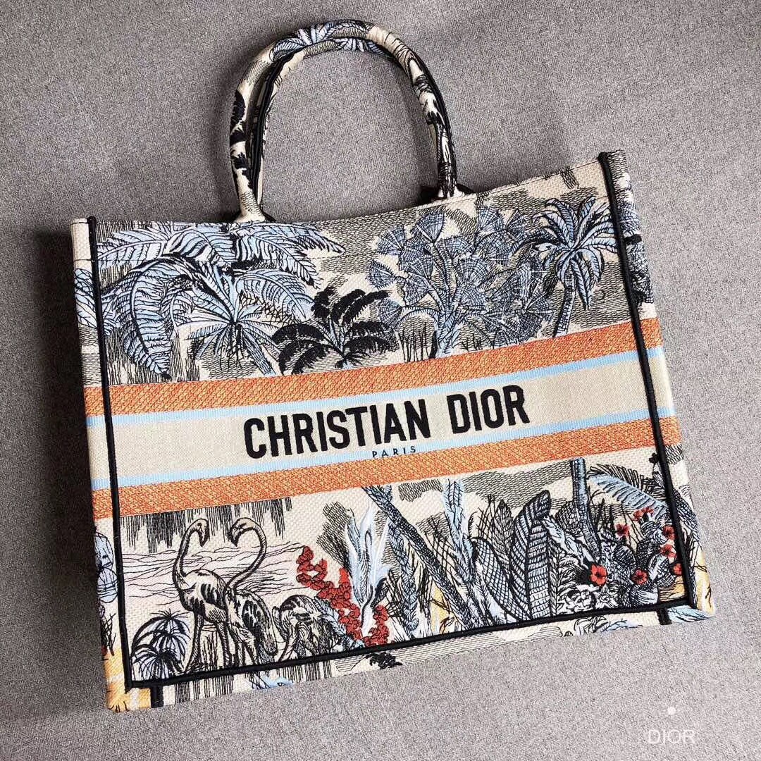D*or book tote bag in denim blue toile de jouy tropicalia