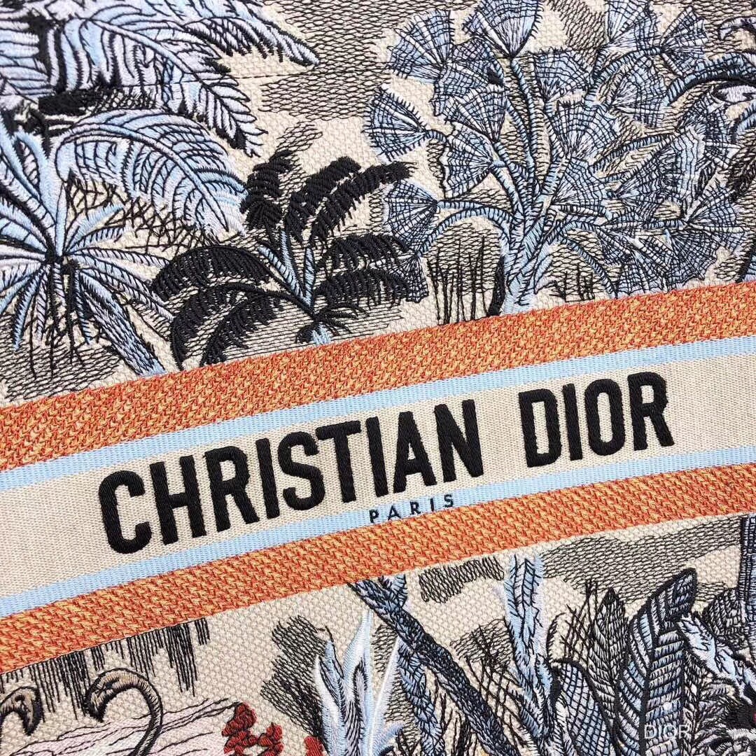 D*or book tote bag in denim blue toile de jouy tropicalia
