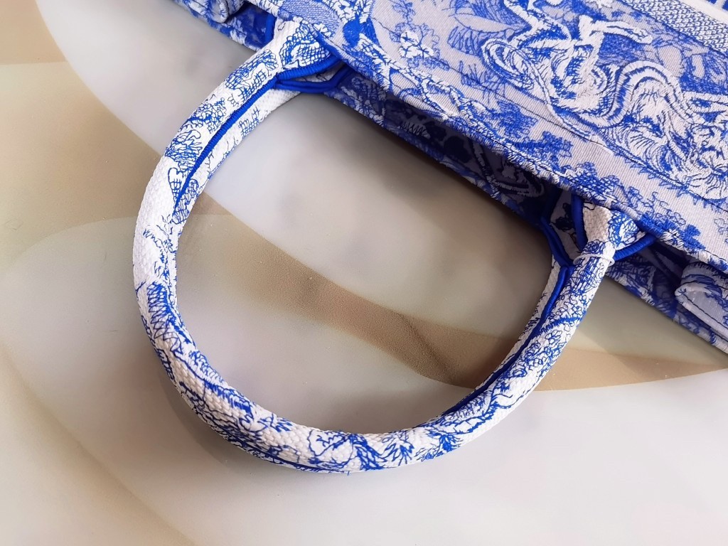 D*or large book tote bag in blue transparent toile de jouy canvas