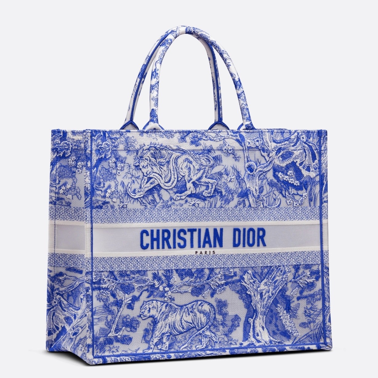D*or large book tote bag in blue transparent toile de jouy canvas