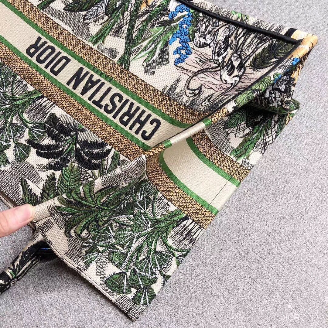 D*or book tote bag in green toile de jouy tropicalia