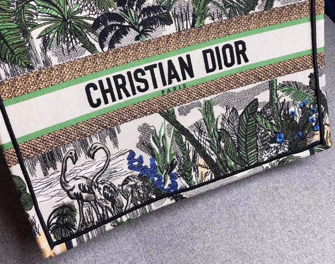 D*or book tote bag in green toile de jouy tropicalia