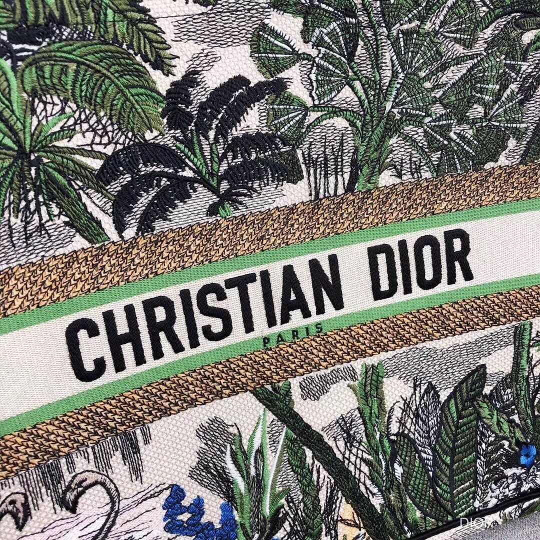 D*or book tote bag in green toile de jouy tropicalia