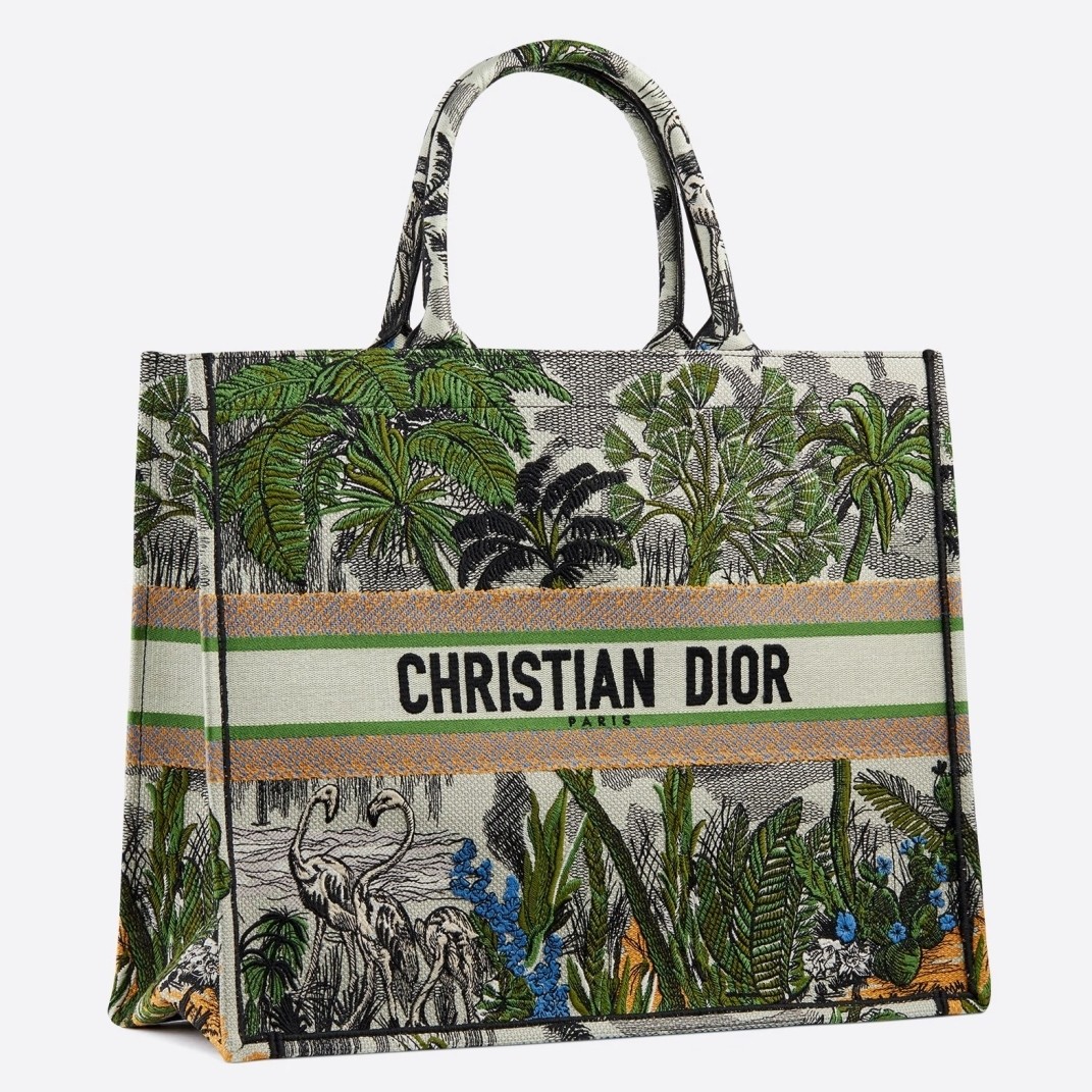 D*or book tote bag in green toile de jouy tropicalia
