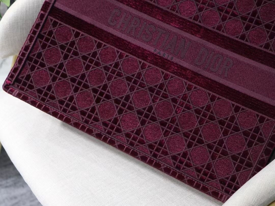 D*or book tote bag in bordeaux cannage embroidered velvet
