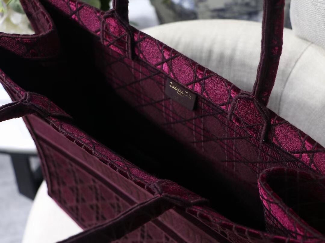 D*or book tote bag in bordeaux cannage embroidered velvet
