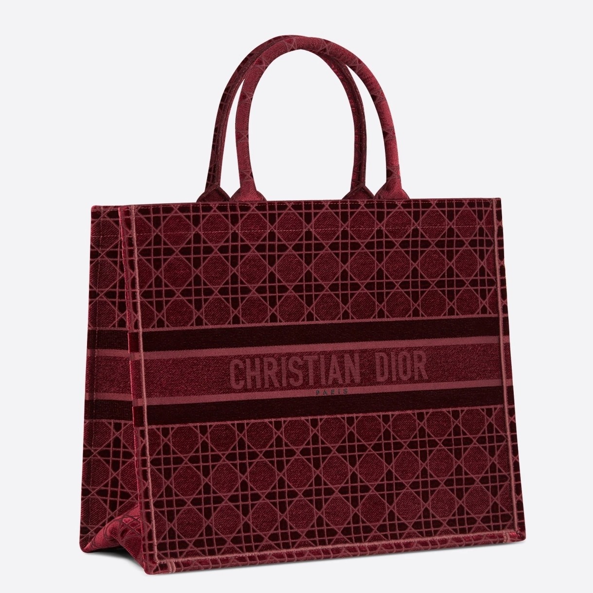 D*or book tote bag in bordeaux cannage embroidered velvet