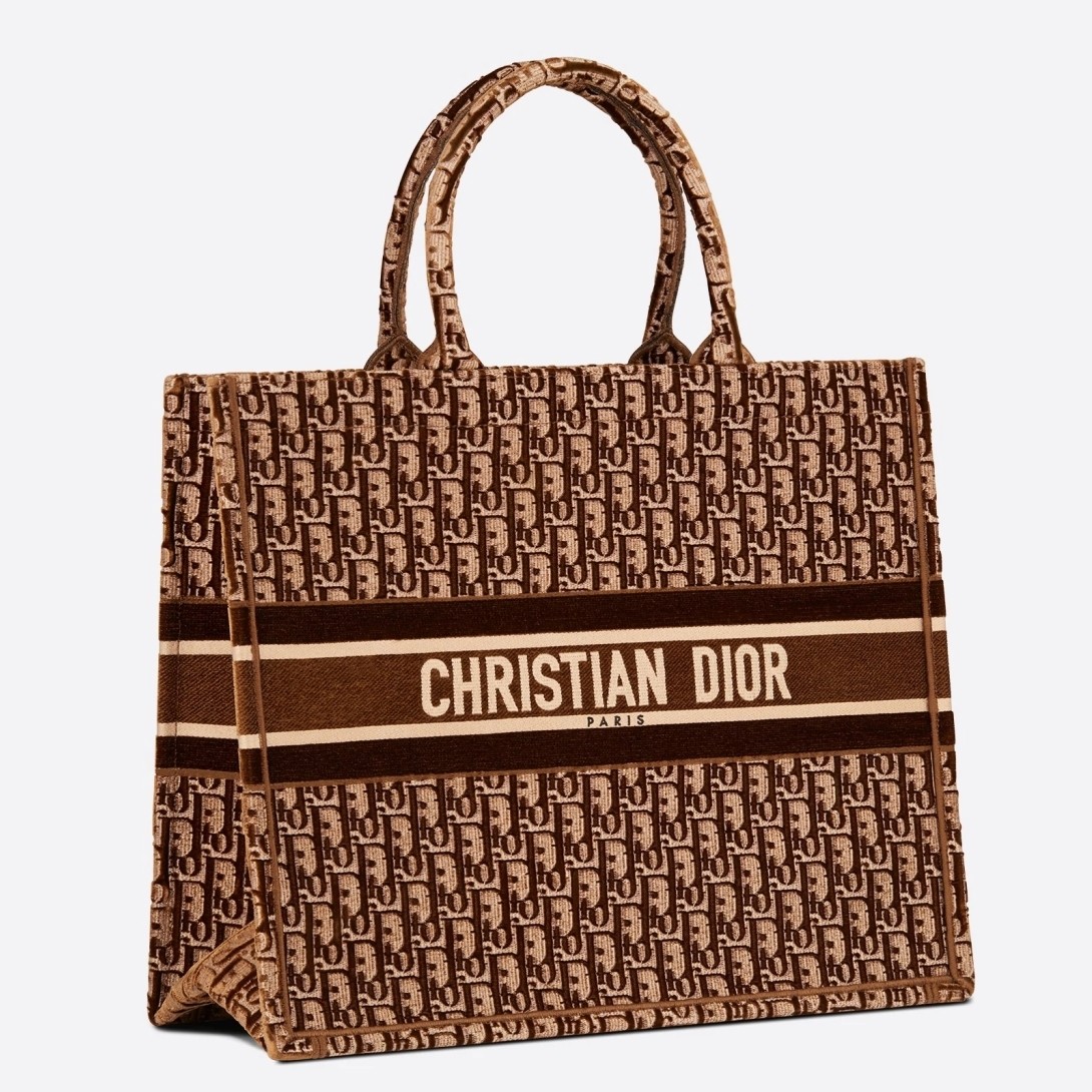D*or large book tote in bordeaux oblique embroidered velvet