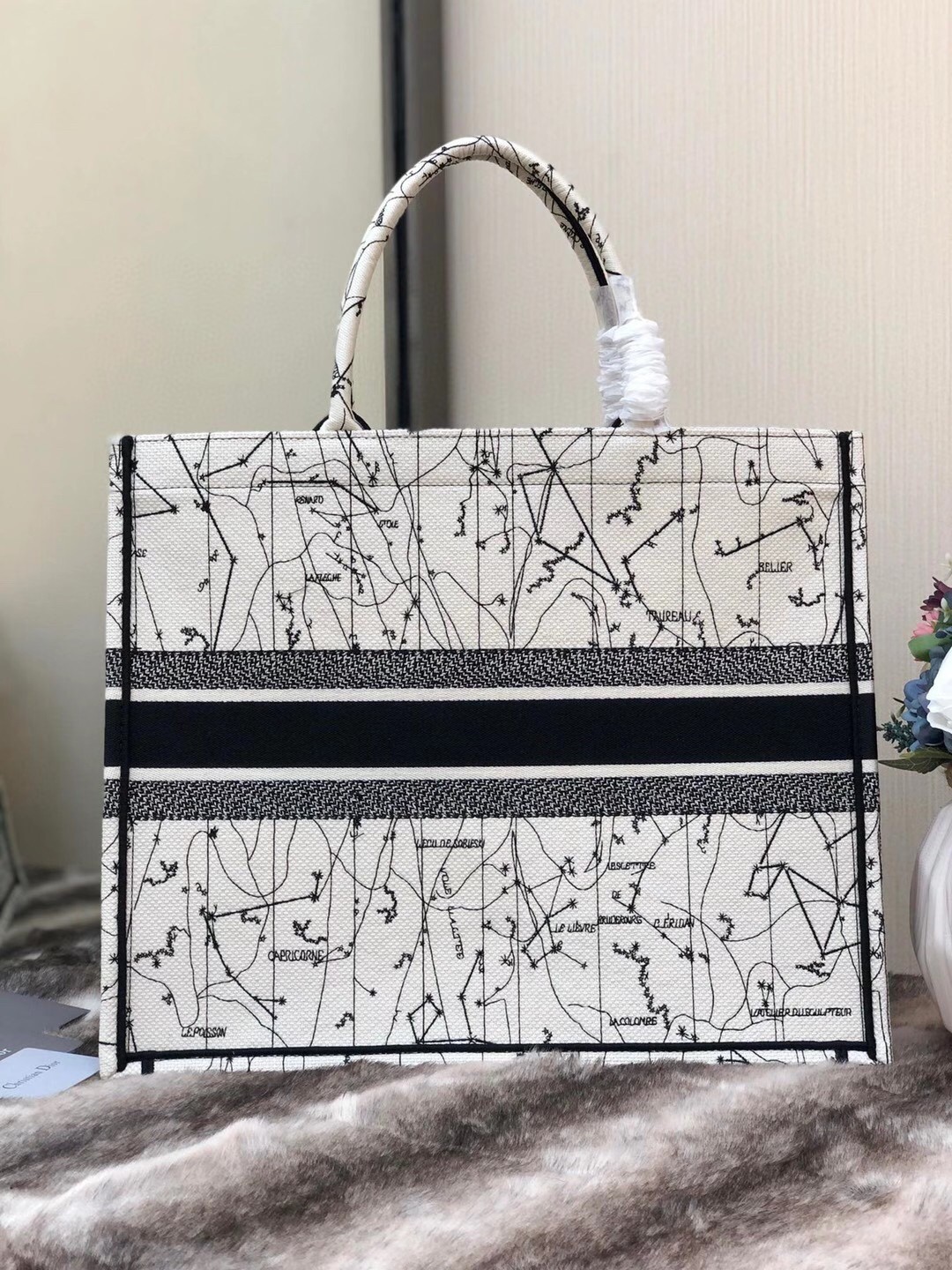 D*or book tote bag in latte zodiac embroidery