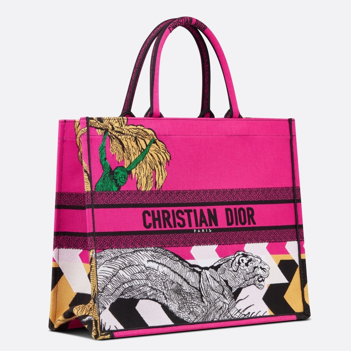 D*or large book tote bag in toile de jouy zoom pop embroidery