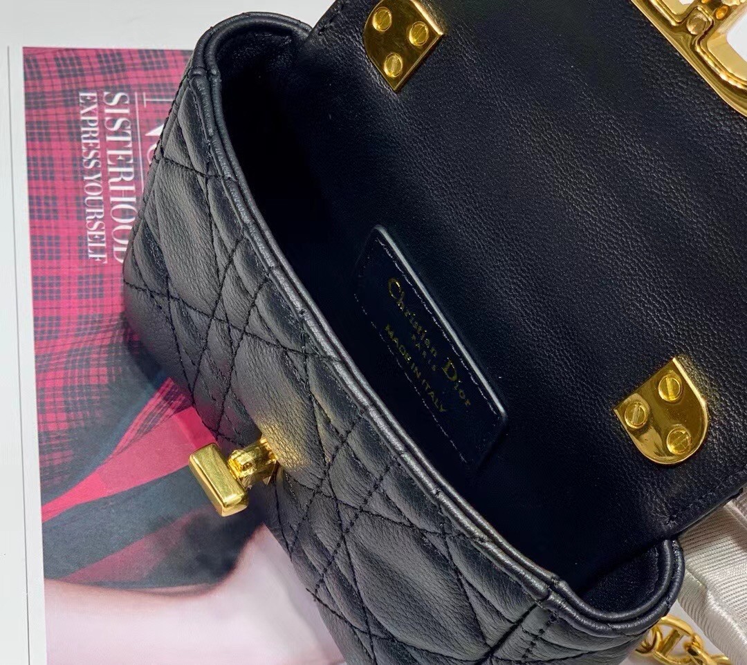 D*or micro caro bag in black cannage calfskin