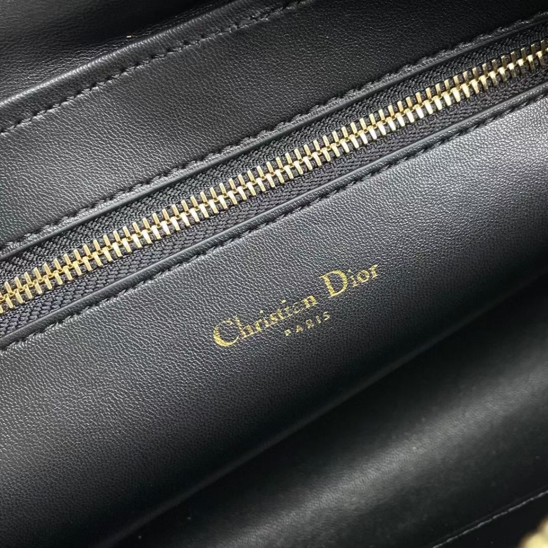 D*or caro double pouch in black cannage calfskin
