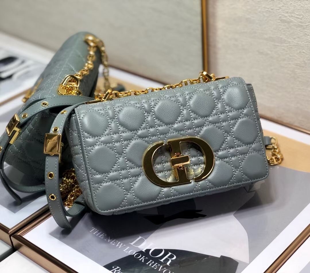 D*or small caro bag in grey cannage calfskin