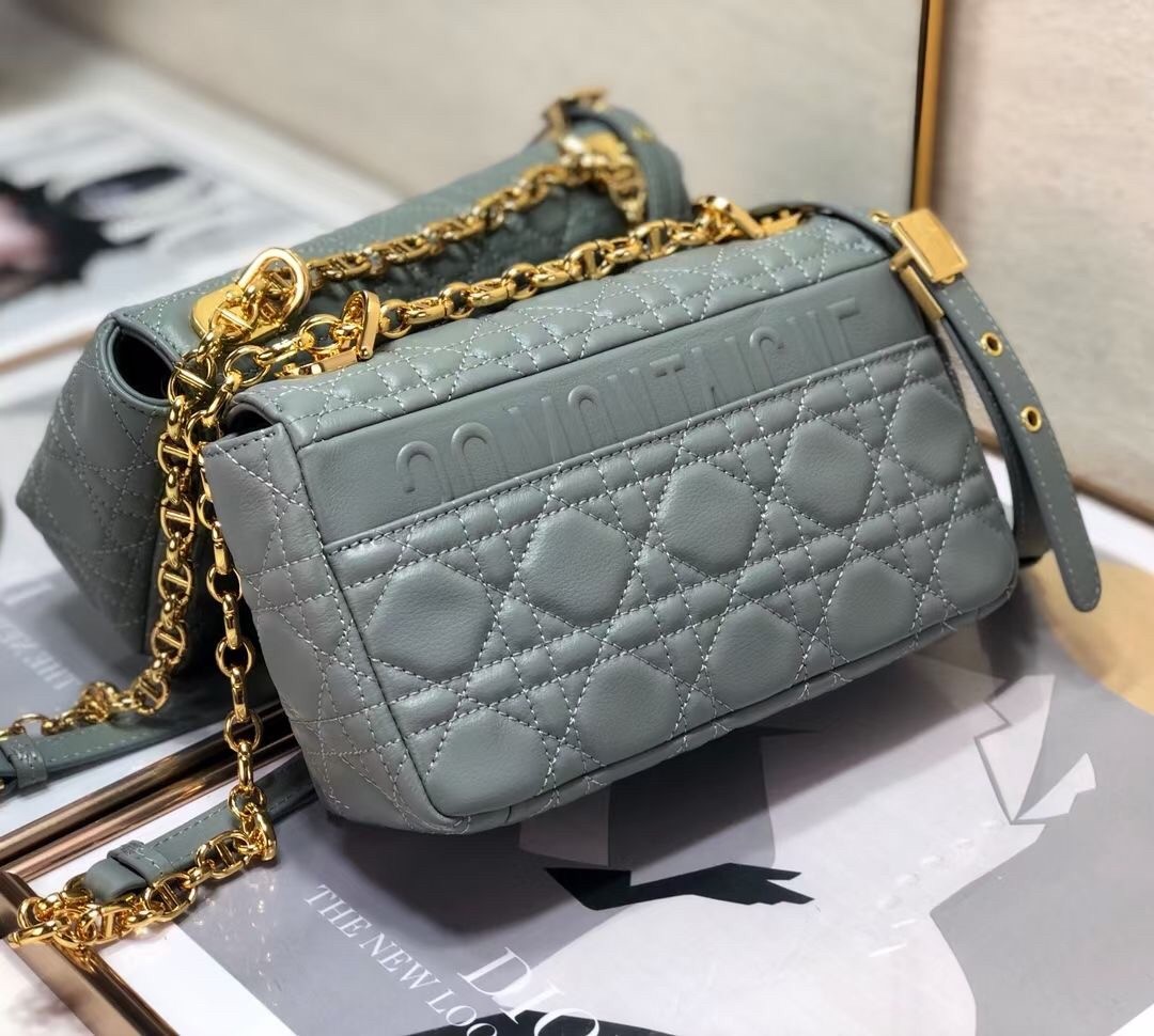 D*or small caro bag in grey cannage calfskin