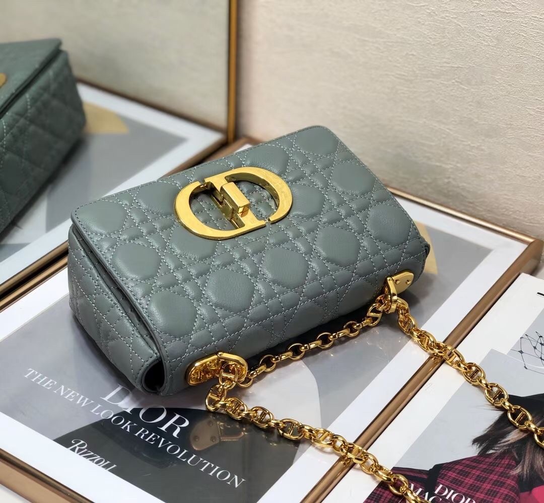 D*or small caro bag in grey cannage calfskin