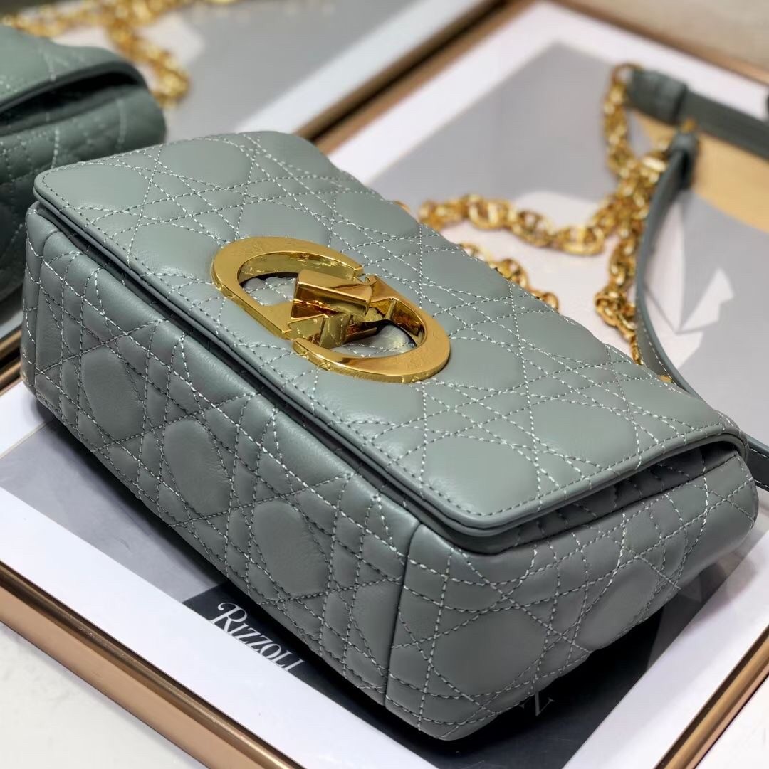 D*or small caro bag in grey cannage calfskin