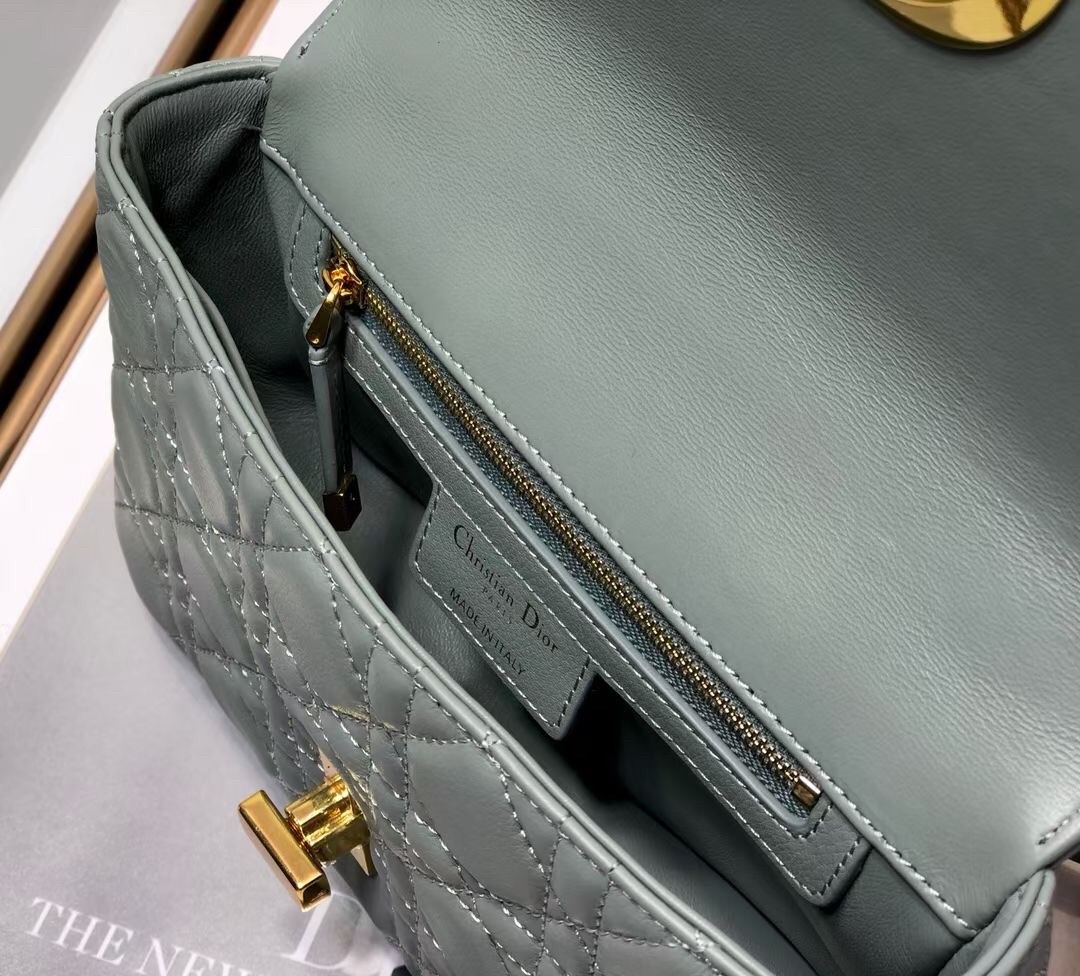 D*or small caro bag in grey cannage calfskin