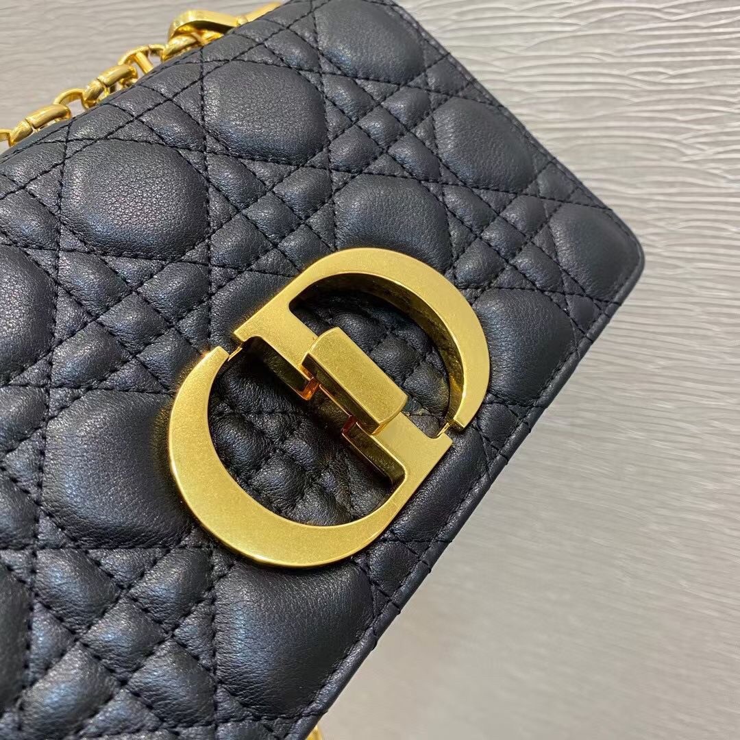 D*or small caro bag in black cannage calfskin