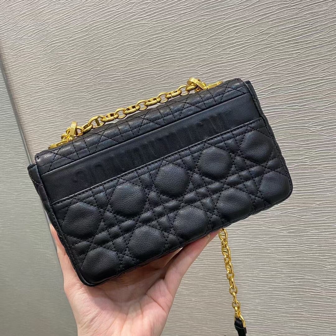 D*or small caro bag in black cannage calfskin